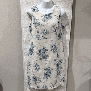 Sag Harbor PetiteFloral Sleeveless Dress - Cream and Blue